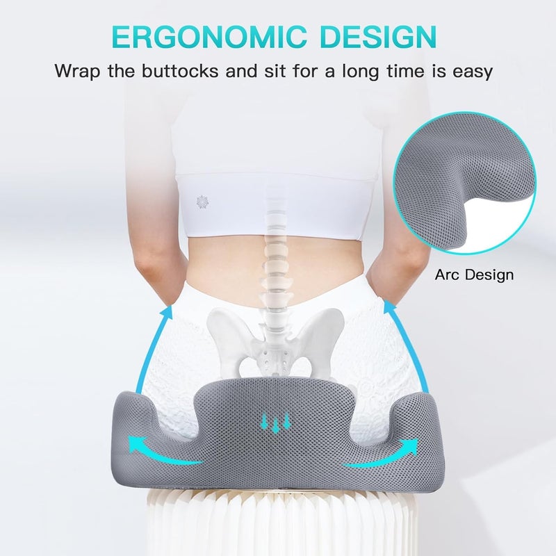 Benazcap Memory Seat Cushion for Office Chair Sciatica & Back Pain Relief Memory Foam Firm Coccyx Pad for Car, Wheelchair, Gaming Chair and Desk Chair, Gray - Image 3